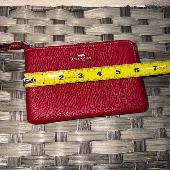 Coach Red Pebbled Leather Wristlet Zip Pouch Wallet - Picture 16 of 16